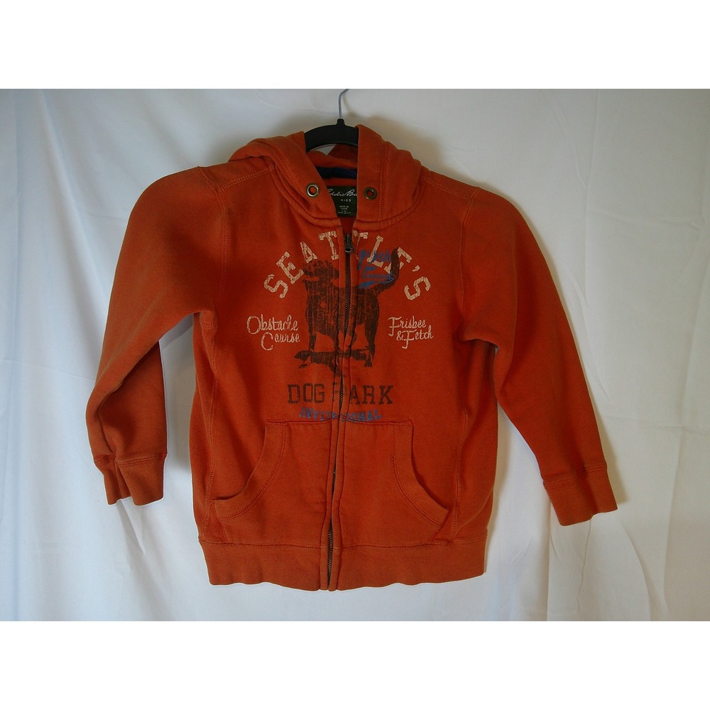 Eddie Bauer Kids Burnt Orange‎ Seattle Dog Park Full Zip Hoodie Sweatshirt L 6